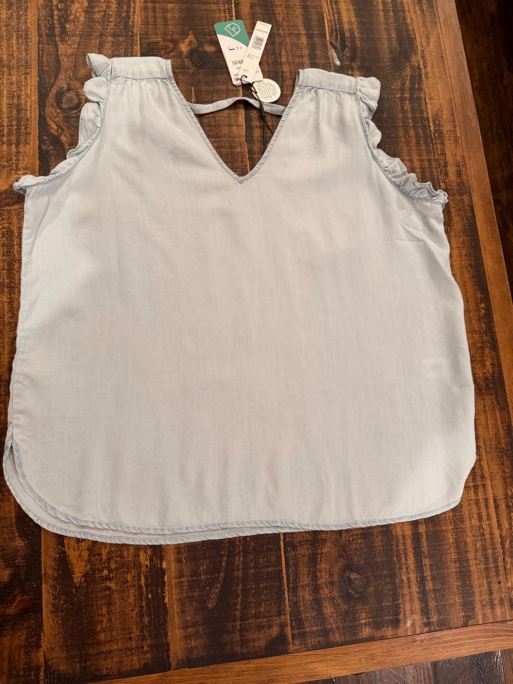 T Tahari Light Blue Ruffle Sleeve V-Neck Tank
